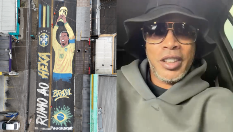 Comerciantes de Alvorada pintam rua em homenagem a Ronaldinho Gaúcho e Bruxo agradece em vídeo