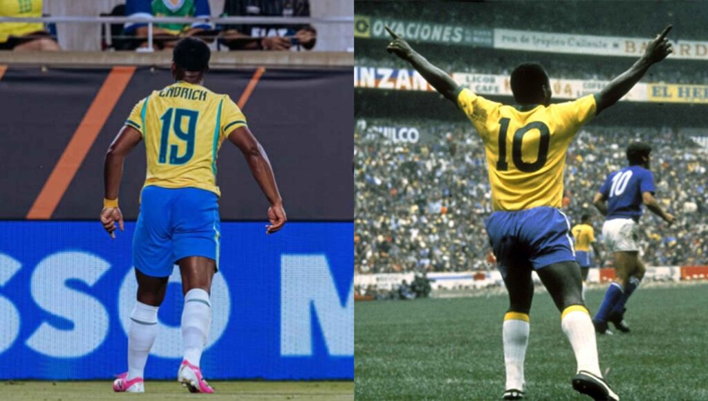 Pelé e Endrick, a diferença no comprimento e estilo do calção