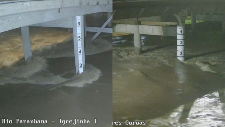 Imagens mostram nível do Rio Paranhana em intervalo de 24 horas após mais de 110 mm de chuva