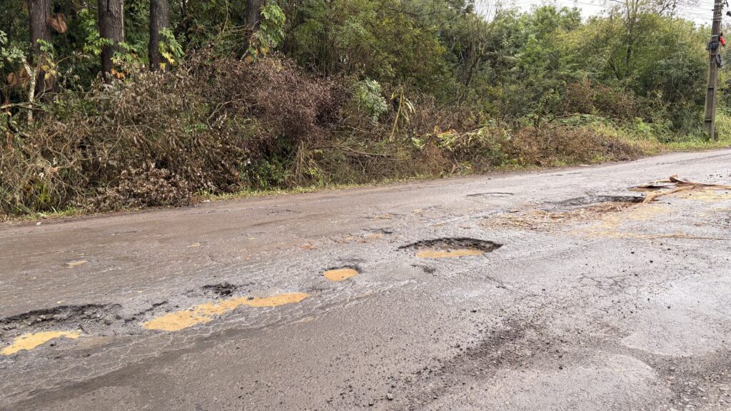 Buraqueira em rua de Lomba Grande requer atenção redobrada; mais de dez buracos foram abertos após as chuvas